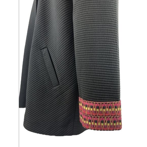 Susan Graver Jacket Black Rib Knit Jacquard Cuff Gold Button Front Womens 10 - Picture 5 of 9